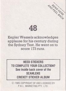 1985 Scanlens Cricket Stickers #48 Kepler Wessels Back