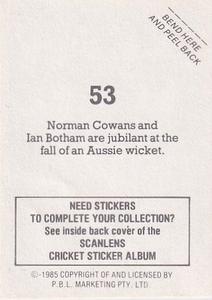 1985 Scanlens Cricket Stickers #53 Norman Cowans / Ian Botham Back