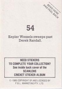 1985 Scanlens Cricket Stickers #54 Kepler Wessels Back