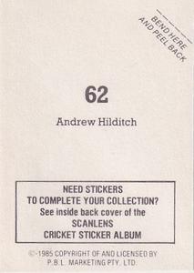 1985 Scanlens Cricket Stickers #62 Andrew Hilditch Back