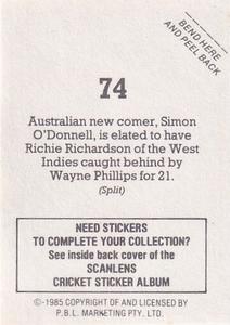 1985 Scanlens Cricket Stickers #74 Simon O'Donnell / Richie Richardson Back
