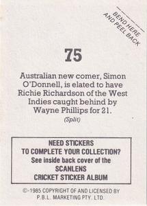 1985 Scanlens Cricket Stickers #75 Simon O'Donnell / Richie Richardson Back