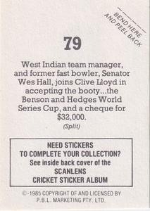 1985 Scanlens Cricket Stickers #79 Wes Hall / Clive Lloyd Back