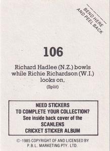 1985 Scanlens Cricket Stickers #106 Richard Hadlee / Richie Richardson Back