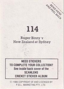 1985 Scanlens Cricket Stickers #114 Roger Binny Back