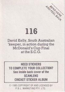 1985 Scanlens Cricket Stickers #116 David Kelly Back