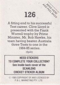 1985 Scanlens Cricket Stickers #126 Bob Hawke PM / Clive Lloyd Back
