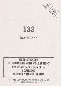 1985 Scanlens Cricket Stickers #132 David Boon Back