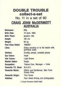 1985-86 A.P.D. Snack Foods Double Trouble Cricket #11 Craig John McDermott Back