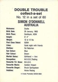 1985-86 A.P.D. Snack Foods Double Trouble Cricket #12 Simon O'Donnell Back