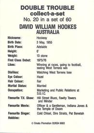 1985-86 A.P.D. Snack Foods Double Trouble Cricket #20 David William Hookes Back