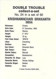1985-86 A.P.D. Snack Foods Double Trouble Cricket #24 Krishnamachari Srikkanth Back