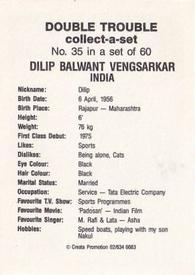 1985-86 A.P.D. Snack Foods Double Trouble Cricket #35 Dilip Balwant Vengsarkar Back