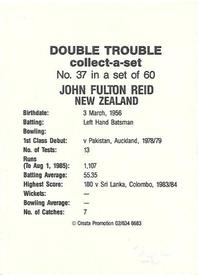 1985-86 A.P.D. Snack Foods Double Trouble Cricket #37 John Fulton Reid Back