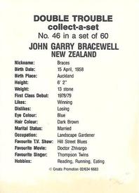 1985-86 A.P.D. Snack Foods Double Trouble Cricket #46 John Garry Bracewell Back