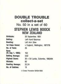 1985-86 A.P.D. Snack Foods Double Trouble Cricket #50 Stephen Lewis Boock Back