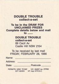 1985-86 A.P.D. Snack Foods Double Trouble Cricket #NNO Unclaimed Prize Card Back