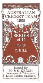 1986 M. & S. Keech 1905 Australian Cricket Team #15 Clem Hill Back