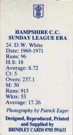 1987 John M. Brindley Hampshire Sunday League Era Cricket #24 David White Back