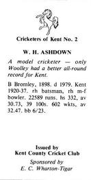 1986 Kent County Cricket Club Cricketers #2 Bill Ashdown Back