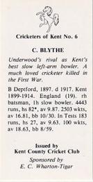 1986 Kent County Cricket Club Cricketers #6 Colin Blythe Back