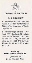 1986 Kent County Cricket Club Cricketers #11 Chris Cowdrey Back