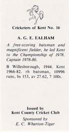 1986 Kent County Cricket Club Cricketers #16 Alan Ealham Back