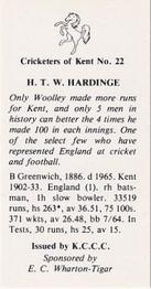 1986 Kent County Cricket Club Cricketers #22 Wally Hardinge Back