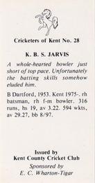 1986 Kent County Cricket Club Cricketers #28 Kevin Jarvis Back