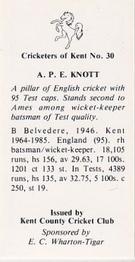 1986 Kent County Cricket Club Cricketers #30 Alan Knott Back