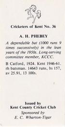 1986 Kent County Cricket Club Cricketers #36 Arthur Phebey Back