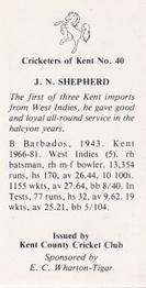 1986 Kent County Cricket Club Cricketers #40 John Shepherd Back