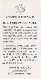 1986 Kent County Cricket Club Cricketers #44 Derek Underwood Back