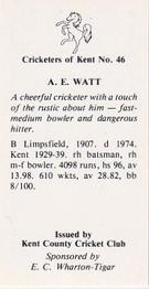 1986 Kent County Cricket Club Cricketers #46 Alan Watt Back