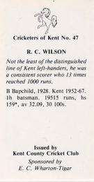 1986 Kent County Cricket Club Cricketers #47 Bob Wilson Back
