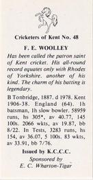 1986 Kent County Cricket Club Cricketers #48 Frank Woolley Back