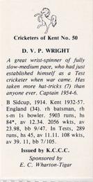 1986 Kent County Cricket Club Cricketers #50 Douglas Wright Back