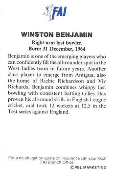 1989-90 FAI Insurance West Indies Cricket Team #NNO Winston Benjamin Back