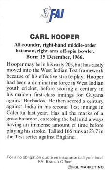 1989-90 FAI Insurance West Indies Cricket Team #NNO Carl Hooper Back
