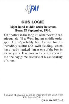 1989-90 FAI Insurance West Indies Cricket Team #NNO Gus Logie Back