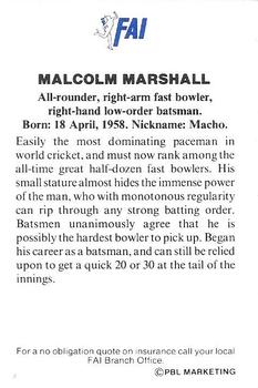 1989-90 FAI Insurance West Indies Cricket Team #NNO Malcolm Marshall Back