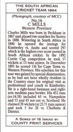 1990 County Print Services South African Cricket Team 1894 #16 Charles Mills Back