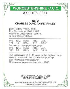 1989 Cofton Collections Worcestershire County Cricket Club #2 Duncan Fearnley Back