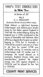 1992 County Print Services 1950's Test Cricketers #3 Clyde Walcott Back