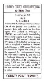 1992 County Print Services 1950's Test Cricketers #5 Keith Miller Back