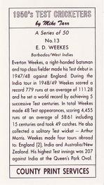 1992 County Print Services 1950's Test Cricketers #13 Everton Weekes Back