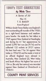 1992 County Print Services 1950's Test Cricketers #15 Trevor Bailey Back