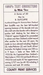 1992 County Print Services 1950's Test Cricketers #16 Bert Sutcliffe Back