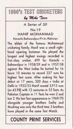 1992 County Print Services 1950's Test Cricketers #19 Hanif Mohammad Back