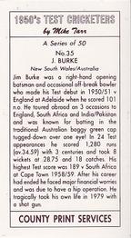 1992 County Print Services 1950's Test Cricketers #35 Jim Burke Back